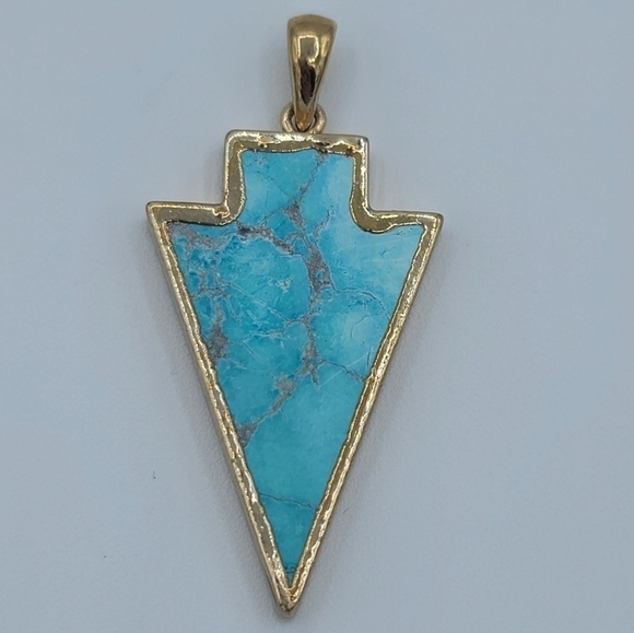 Goldtone Turquoise Arrowhead Reversible Pendant #666 - Picture 4 of 8